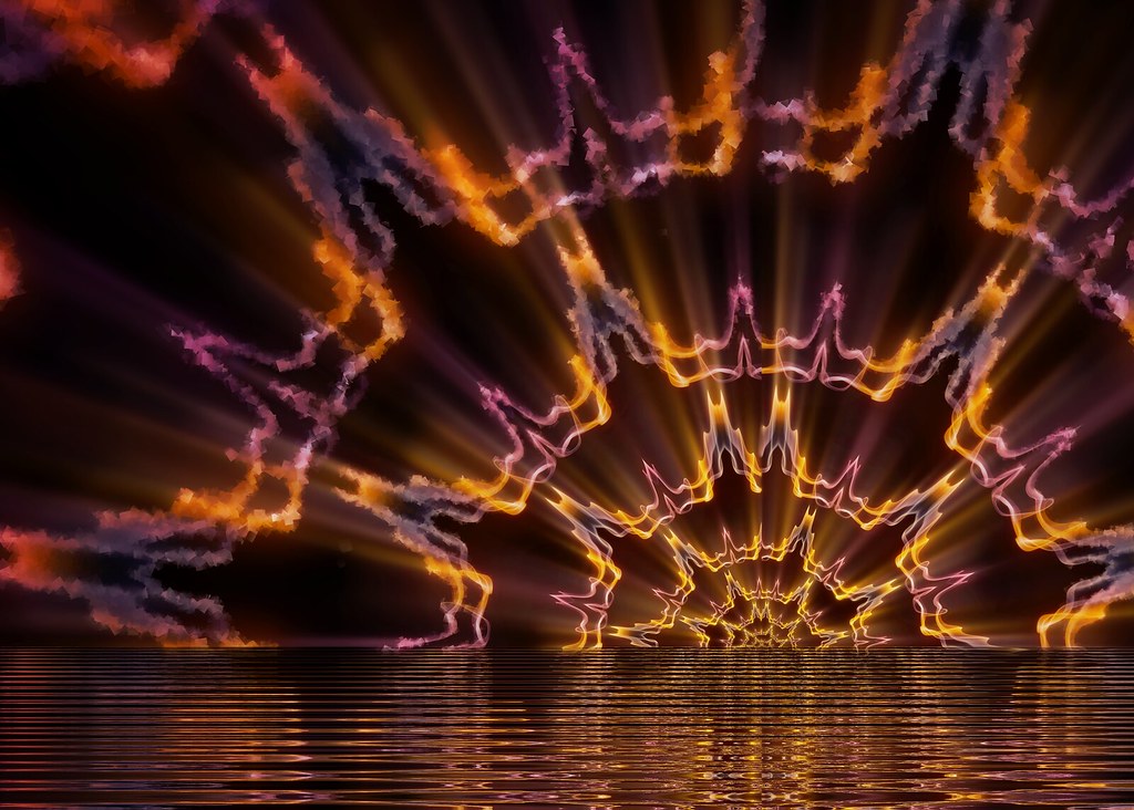 Smoke art / photo - Smoke to cubes seaside sunset